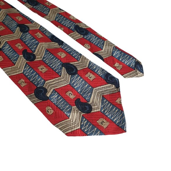 Robert Talbott Studio Geometric Red & Blue Silk Tie Designer Vintage Red Blue - Picture 2 of 5
